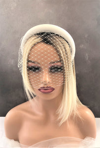 Ivory Satin Bridal Headpiece with Blusher - Nose Length Veil