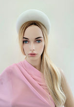 Load image into Gallery viewer, Tall Ivory Velvet Headband, Halo Crown Fascinator, 6.5 cms Wide