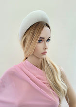 Load image into Gallery viewer, Tall Ivory Velvet Headband, Halo Crown Fascinator, 6.5 cms Wide