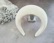Load image into Gallery viewer, Tall Ivory Velvet Headband, Halo Crown Fascinator, 6.5 cms Wide