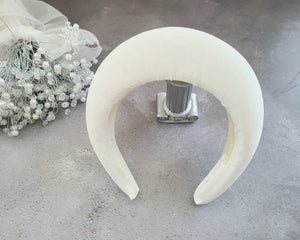 Tall Ivory Velvet Headband, Halo Crown Fascinator, 6.5 cms Wide