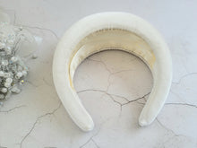Load image into Gallery viewer, Tall Ivory Velvet Headband, Halo Crown Fascinator, 6.5 cms Wide