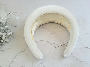Tall Ivory Velvet Headband, Halo Crown Fascinator, 6.5 cms Wide
