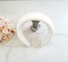 Load image into Gallery viewer, Ivory Velvet Ridged Headband, Halo Crown Fascinator, 7.5 cms Wide