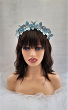Load image into Gallery viewer, Silver and Blue Daisy Flower Headband Crown