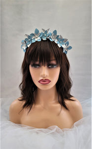 Silver and Blue Daisy Flower Headband Crown