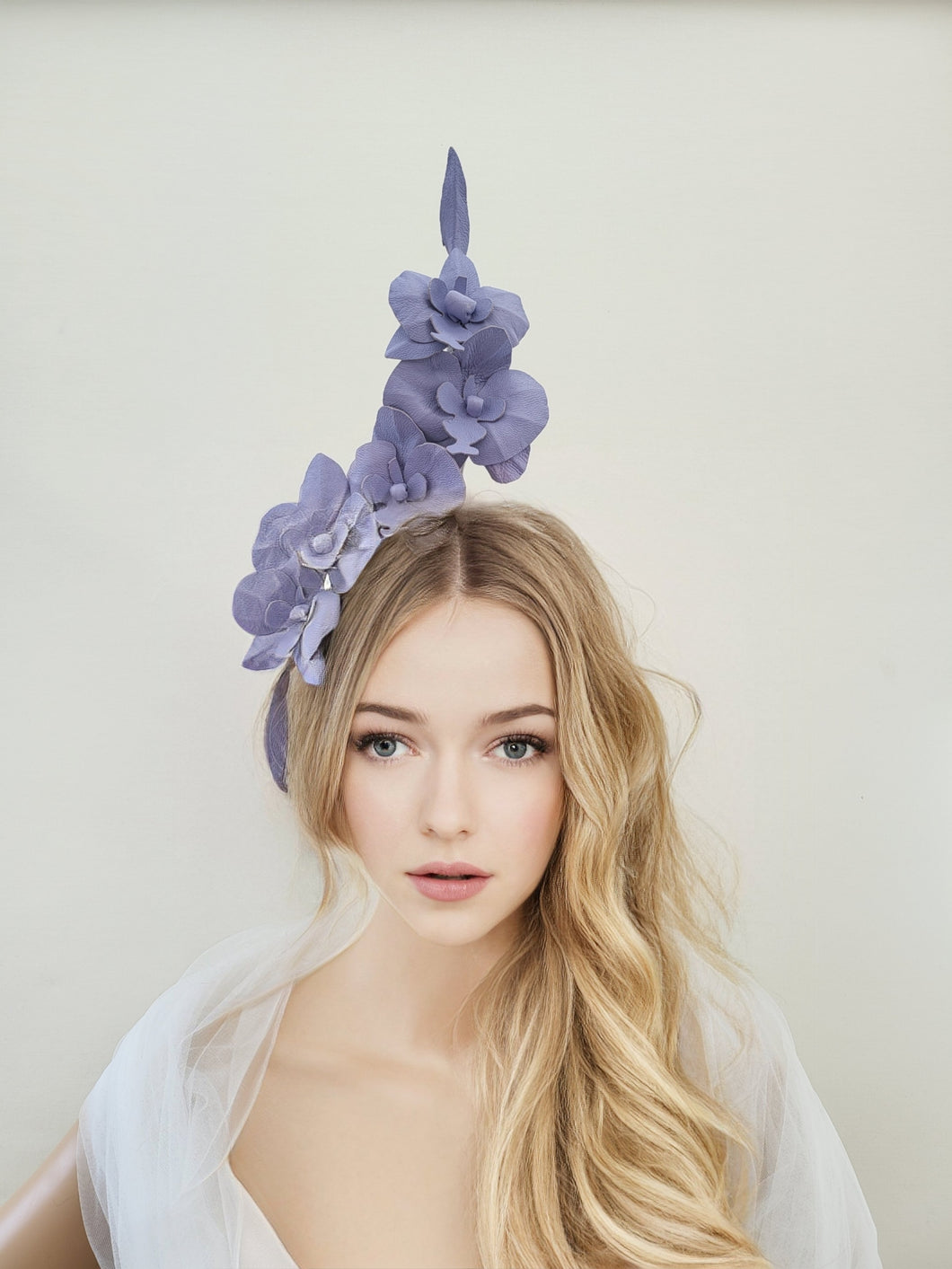 Lilac Orchid Flower Fascinator, Headpiece, Leather Flower Crown,
