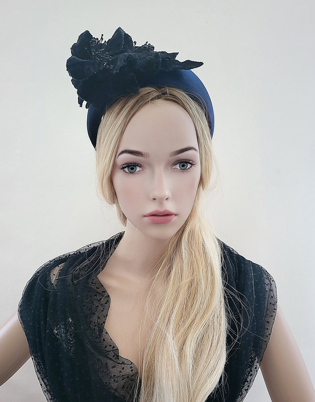 Blue Velvet Halo Crown Headband, lightweight Vintage Flower Fascinator, 8 cms Wide