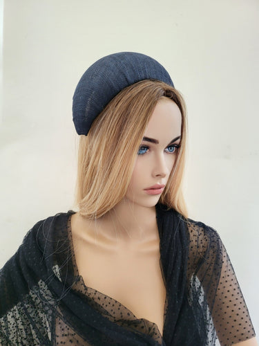Dark Blue Bandeau Fascinator, Halo Sinamay Headpiece, 11 cms Wide