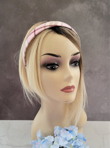 Pink Tartan Check Headband Alice Band Hair Band Wide Pink and cream
