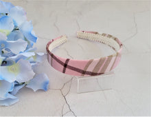 Load image into Gallery viewer, Pink Tartan Check Headband Alice Band Hair Band Wide Pink and cream