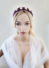 Load image into Gallery viewer, Purple velvet diamante headband, Pearl Embellishment Headpiece, 2.5 cms wide