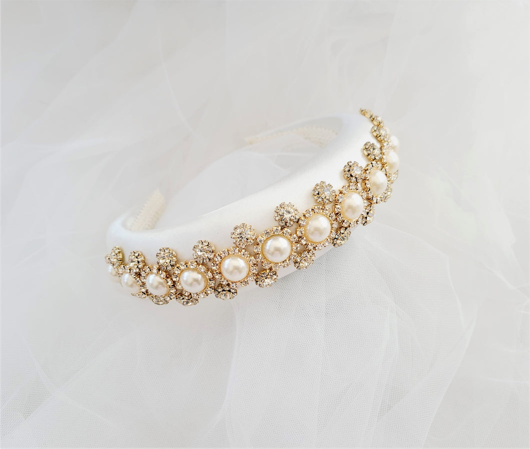 Ivory Silk Jewelled Padded Headband