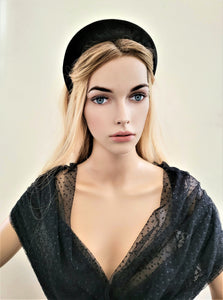 Luxury Black Silk Velvet headband, Halo Crown, 4 cms  Wide Matador Style