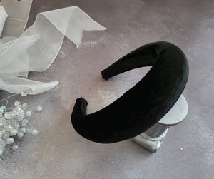 Luxury Black Silk Velvet headband, Halo Crown, 4 cms  Wide Matador Style