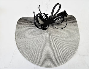 Silver Grey Hatinator, Black Bow Feather Fascinator, Black Percher Hat, Saucer, Races , wedding headpiece, Mother of the Bride, Ascot hat