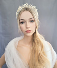 Load image into Gallery viewer, Goddess Pearl Bead Tiara, Gold wire Grecian Style Headpiece, Bridal