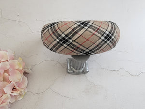 Beige Plaid Tartan Headband, Halo Crown Fascinator, 6.5 cms Wide