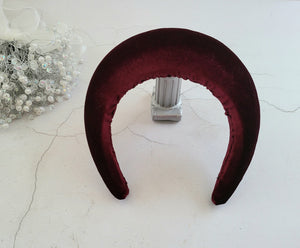 Tall Burgundy Wind Red Velvet Headband, Halo Crown Fascinator, 6.5 cms Wide