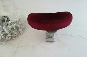 Tall Burgundy Wind Red Velvet Headband, Halo Crown Fascinator, 6.5 cms Wide